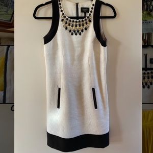 White and navy evening dress